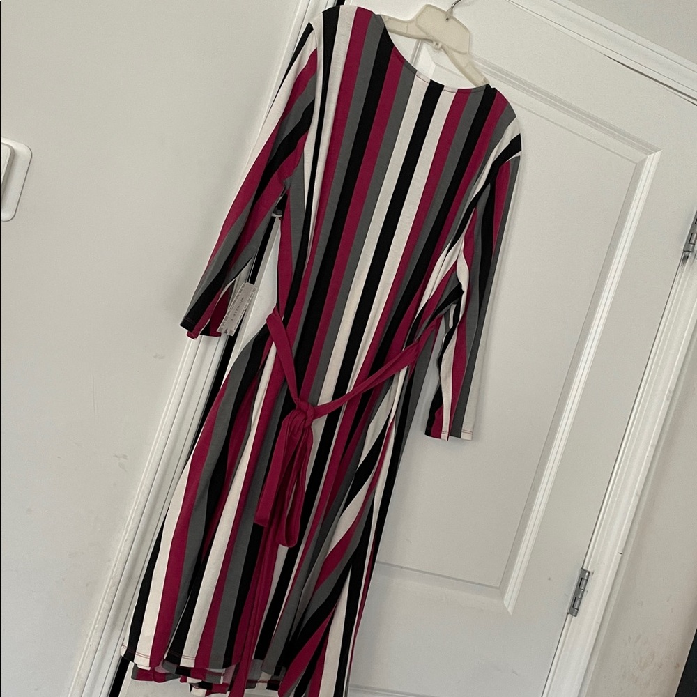 Lula Roe Wrap Dress SizeL Multi Color Striped Knit Timeless Adaptable Flattering - Picture 10 of 13